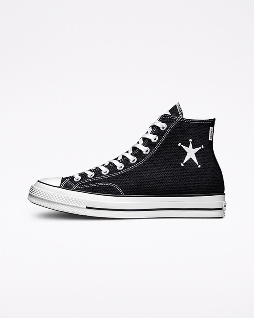 Zapatillas Altas Converse x Stüssy Chuck 70 Hombre Negras Blancas Negras | PE 20E85L